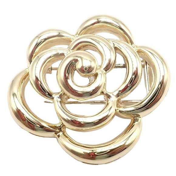 Authentic Van Cleef & Arpels 18k Yellow Gold Camellia Flower Pin Brooch 1998 - Picture 1 of 9